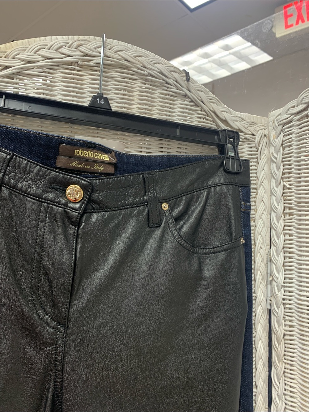 Roberto Cavalli Black Skinny Leather Jeans with denim Navy back Panel - Picture 2 of 8
